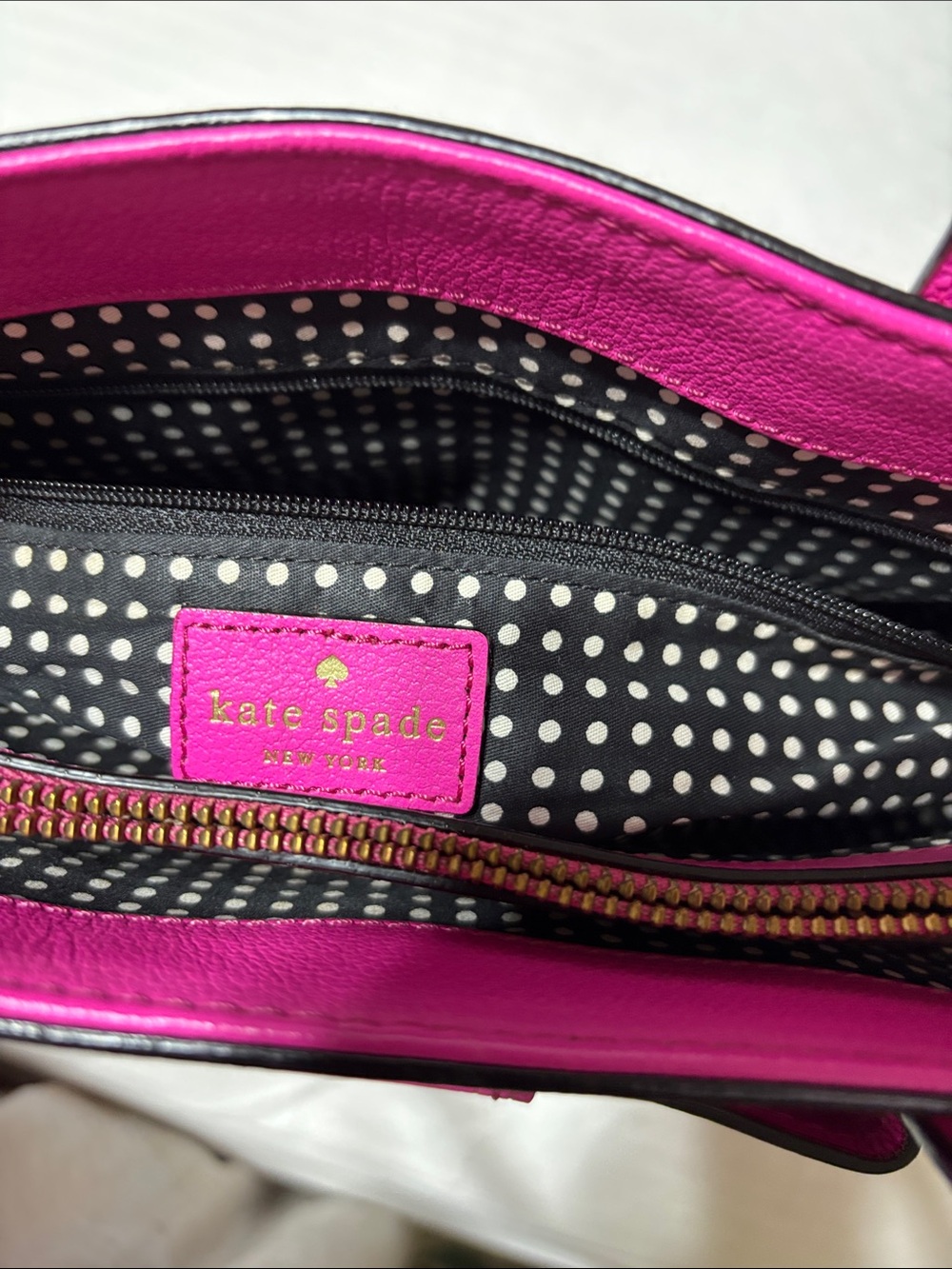 kate spade Hot Pink Leather Shoulder Bag with Polka Dot Lining